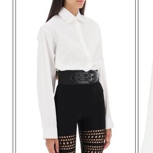 ALAIA Button-Down Belted Poplin Shirt